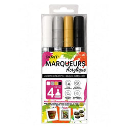 Marqueurs - Encre acrylique - 4 couleurs métalliques - Pointe ronde 3mm - Tous supports