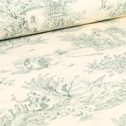 Tissu Toile de Jouy Grande largeur Au fil du temps Vert