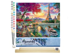 Peinture par Numéro Figured'Art - Diner en bords de Seine - Kit de Loisir Créatif DIY Numéro d'Art Complet - 40x50cm toile roulée + châssis en bois à monter