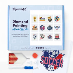 Figured’Art Mini Série Diamond Painting - Coffret Premium 12 toiles de 15x18cm Football - Broderie Diamant avec Strass Carrés - Kit Complet