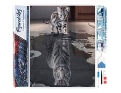 Diamond Painting Broderie Diamant Figured’Art 40x50cm toile entière roulée avec diamants carrés - Reflet Tigre et Lion