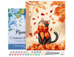 Peinture par Numéro Figured'Art avec Cadre - Chat joueur en Automne - Kit de Loisir Créatif DIY Numéro d'Art Complet - 40x50cm toile tendue sur châssis