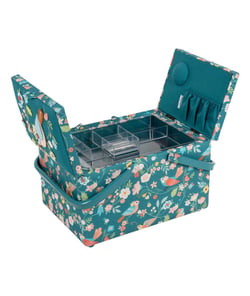 Boîte à couture double ouverture - motif oiseaux – Hobby Gift (21 x 30,5 x 19,5 cm) Vert
