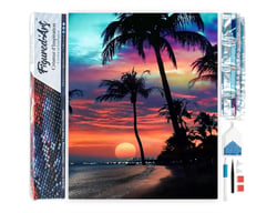 Diamond Painting Broderie Diamant Figured’Art 40x50cm toile entière roulée avec diamants carrés - Coucher de soleil sur une île paradisiaque