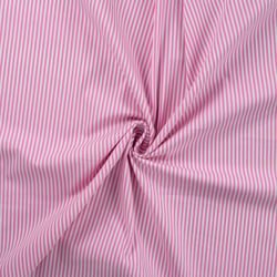 Tissu Popeline de Coton extensible rayé rose sur fond Blanc
