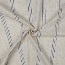 Tissu Lin Viscose rayures Bleu marine sur fond Ecru