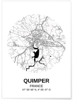 Affiche Carte Quimper | A3 : 29,7x42cm
