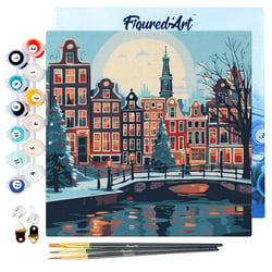 Mini Peinture par Numéro Figured'Art 20x20cm avec cadre Noël à Amsterdam - Petit Format