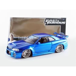 Voiture Miniature de Collection - NISSAN Skyline GTR R34 - JADA TOYS 1/24 - Fast And Furious - Bleu