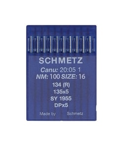Lot de 10 Aiguilles pour machine à coudre industrielle - Dimension 100/16 - canu 20:05 1 134R/ 135x5 / DPx5 - Schmetz Bleu