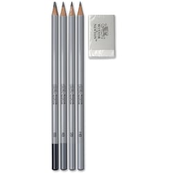 4 crayons graphite + gomme - Beaux-Arts - Winsor et Newton - Studio Collection