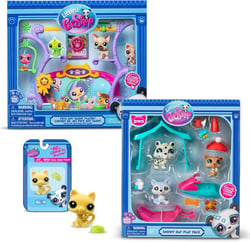 Bandai - Littlest Pet Shop - Pack Exclusif 2 Coffrets : Jour de Neige & Pets Got Talent (5 Figurines et 14 Accessoires) + 1 Figurine Supplémentaire (Petit Chat Jaune) - Licence Officielle - Mini Figurines - Jouet Enfant 4 Ans et +