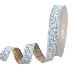 Galon jacquard licornes bleu clair 20mm au mètre