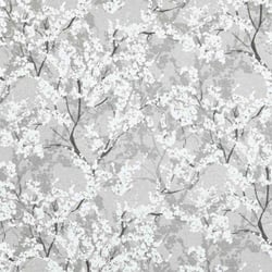 Tissu Toile Savoie fleurs Yoshino sur fond Gris clair - Au mètre