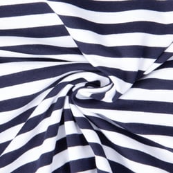 Tissu Sweat léger envers gratté rayures Bleu marine sur fond Blanc