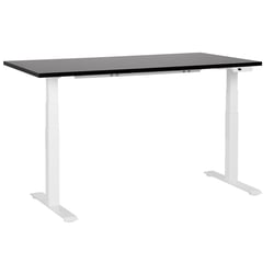 Bureau Électrique Réglable Plateau Noir et Structure Acier Blanc 160 x 72 cm Hauteur Ajustable Assis Debout Pieds Carrés Design Moderne