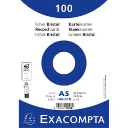 Paquet 100 fiches sous film - bristol uni non perforé 148x210mm - Blanc - x 10 - Exacompta