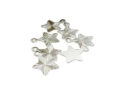 10 Petites breloques fines étoile strié 12.5*10mm laiton plaqué argent 925