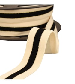 Bobine 20m élastique bicolore lisières or et argent 32mm écru/noir/or