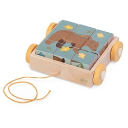 Chariot avec puzzle de cubes animaux