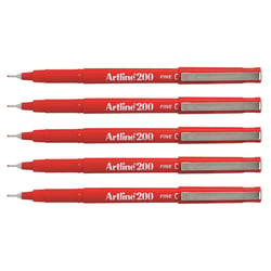 Lot de 5 stylos feutres permanents ARTLINE 200 - Pointe fine 0,4 mm - Rouge
