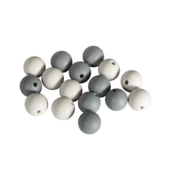 Perles en silicone, 12mm ø, tons gris, 16 pièces