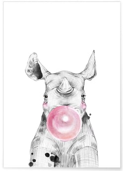 Poster Bulle de Rhinocéros Rose | A3 : 29,7x42cm