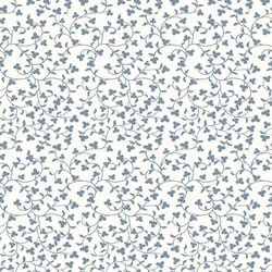 Tissu Popeline de Coton Elise Motif floral fin bleuté sur fond Ecru