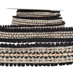 Bobine 10m Galon jacquard pompons Noir 37mm