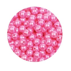 Fil de 210 perles rondes en verre nacré fabrication bijoux 4 mm FUSCHIA