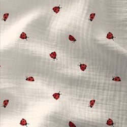 Tissu Double gaze Coton Coccinelles rouges sur fond Blanc cassé