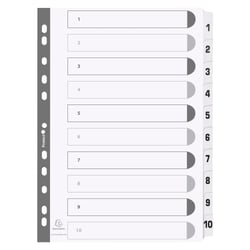 Intercalaires imprimés à touches plastifiées - 10 touches 1 à 10 - A4 - Blanc - x 25 - Exacompta