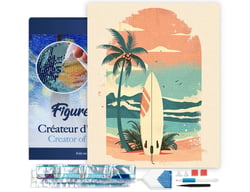 Diamond Painting Broderie Diamant Figured’Art 40x50cm toile tendue sur châssis en bois - diamants carrés - Planche de surf sur la plage