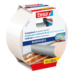 tesa Ruban Adhésif pour Sols sans Traces - Ruban Adhésif Double Face pour Tapis, Sols en PVC et Moquettes - Adhésif Renforcé en Textile, 10 m x 50 mm