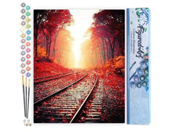 Peinture par Numéro Figured'Art - Les Rails en Automne - Kit de Loisir Créatif DIY Numéro d'Art Complet - 40x50cm sans châssis en bois
