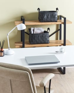 Lot de 2 Paniers de Rangement Noir en Cuir PU Fait Main avec Poignées Boîtes d'Etagères Style Design Retro