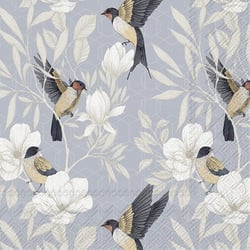 Lot de 4 serviettes en papier découpage collage 33 cm OISEAU FLEUR BLANCHE O 421