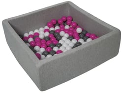 Piscine à balles pour enfant, 90x90 cm, Aire de jeu + 150 balles blanc, rose, gris - Velinda
