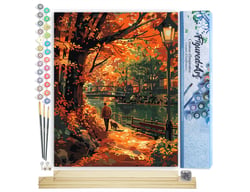 Peinture par Numéro Figured'Art - Promenade du chien en Automne - Kit de Loisir Créatif DIY Numéro d'Art Complet - 40x50cm toile roulée + châssis en bois à monter