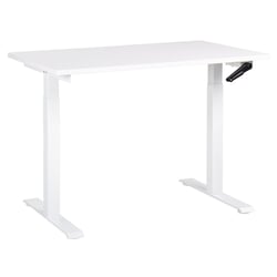 Bureau Réglable Manuellement Plateau Blanc et Structure Acier 120 x 72 cm Hauteur Ajustable Assis Debout Pieds Carrés Design Moderne