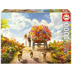 Puzzle 1000 pcs – Chariot de fleurs - Educa Borras - Rouge