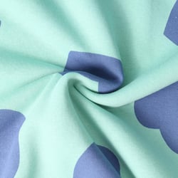 Tissu Jersey Coton coeurs Léane Bleus sur fond Vert menthe - Au mètre