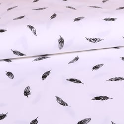 Tissu Coton LittleBird Blanc Plumes Noires - Au mètre