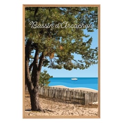 Tableau mural encadré illustration plage du bassin d'Arcachon 65x97 cm