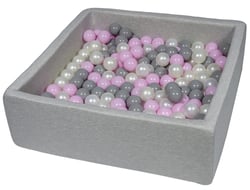 Piscine à balles pour enfant, 90x90 cm, Aire de jeu + 300 balles perle, rose clair, gris - Velinda