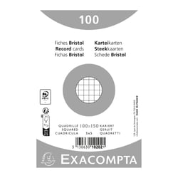 Paquet 100 fiches sous film - bristol quadrillé 5x5 non perforé - 100x150mm - Blanc - x 20 - Exacompta