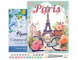 Peinture par Numéro Figured'Art avec Cadre - Affiche de voyage Paris en fleurs - Kit de Loisir Créatif DIY Numéro d'Art Complet - 40x50cm toile tendue sur châssis