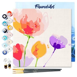 Mini Peinture par Numéro Figured'Art 20x20cm avec cadre Fleurs en Couleurs - Petit Format