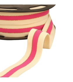 Bobine 20m élastique bicolore lisières or et argent 32mm écru/rose/or