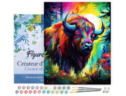Peinture par Numéro Figured'Art avec Cadre - Bison Coloré Abstrait - Kit de Loisir Créatif DIY Numéro d'Art Complet - 40x50cm toile tendue sur châssis